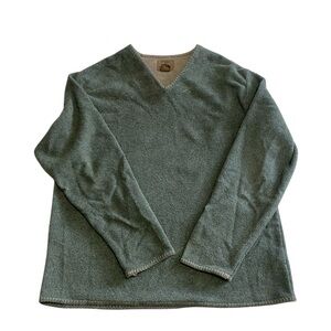 St. Joh’s Bay Men's Fleece Pullover V-Neck Sweater Size Small Green And Brown